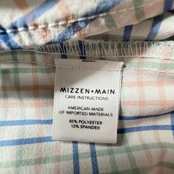 Mizzen Main Shirt Mens XL Trim Fit Leeward Blue Orange Green Plaid Stretch USA - Picture 7 of 9